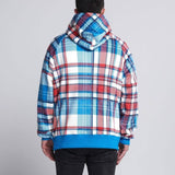 Blau-rot-karierter Hoodie