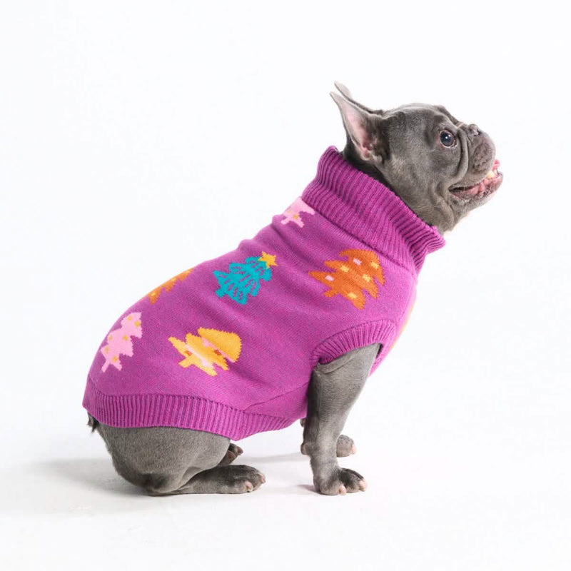 Christmas Knit Dog Sweater - Candy Trees Magenta