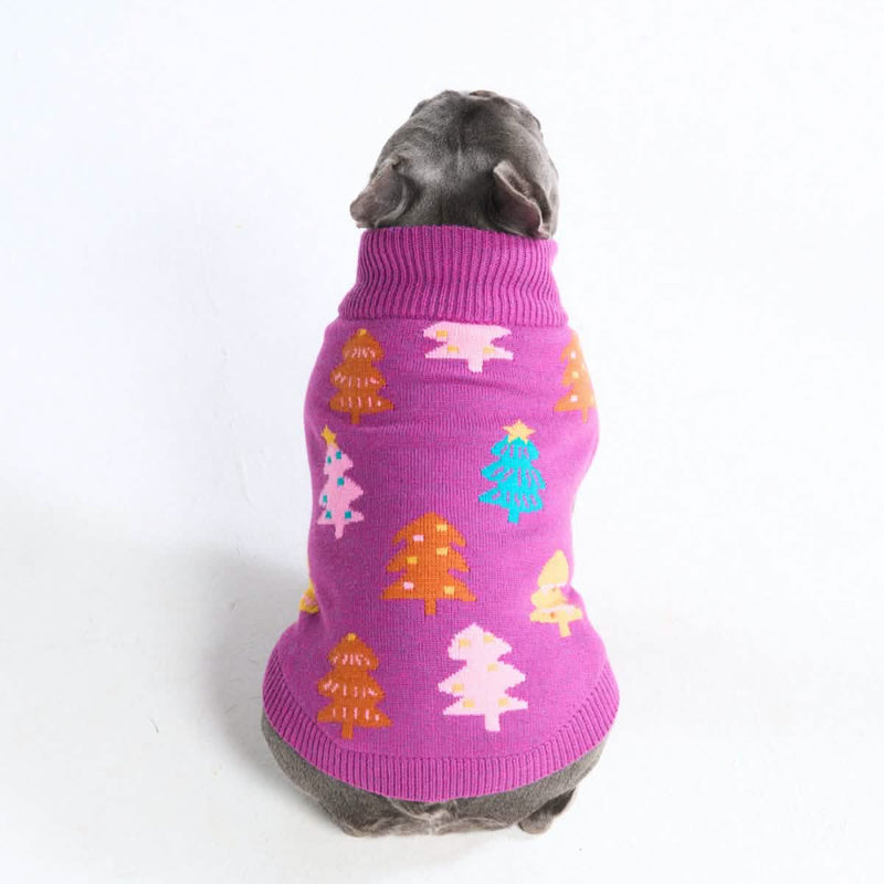Christmas Knit Dog Sweater - Candy Trees Magenta