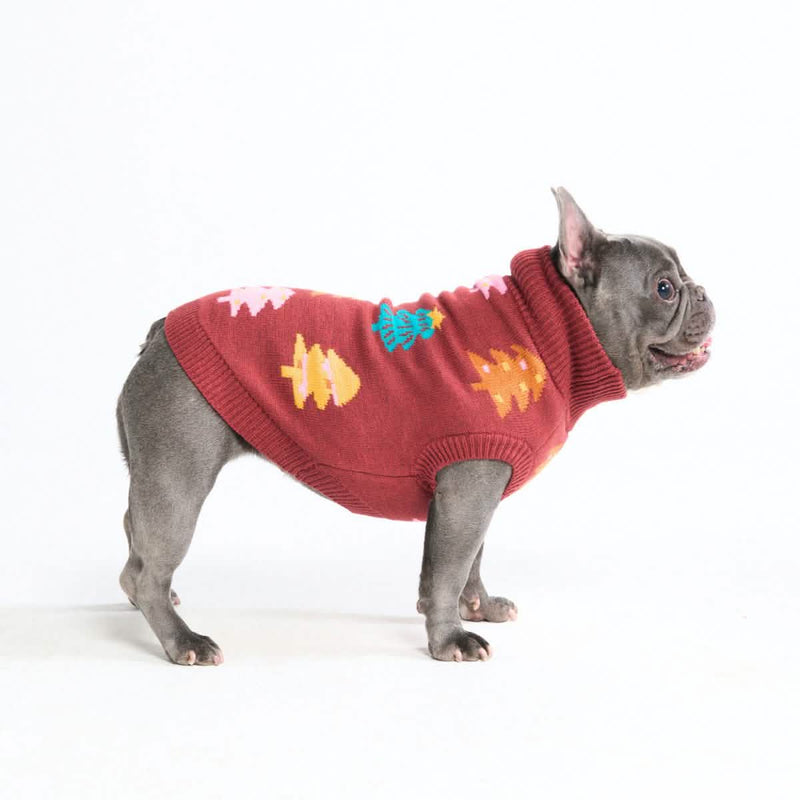 Christmas Knit Dog Sweater - Candy Trees Chestnut