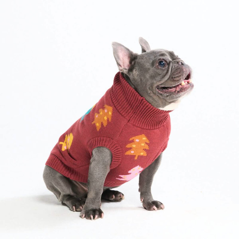Christmas Knit Dog Sweater - Candy Trees Chestnut