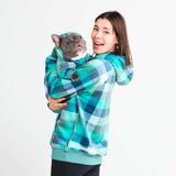 Samtiger Hunde Hoodie - Türkis-karierter
