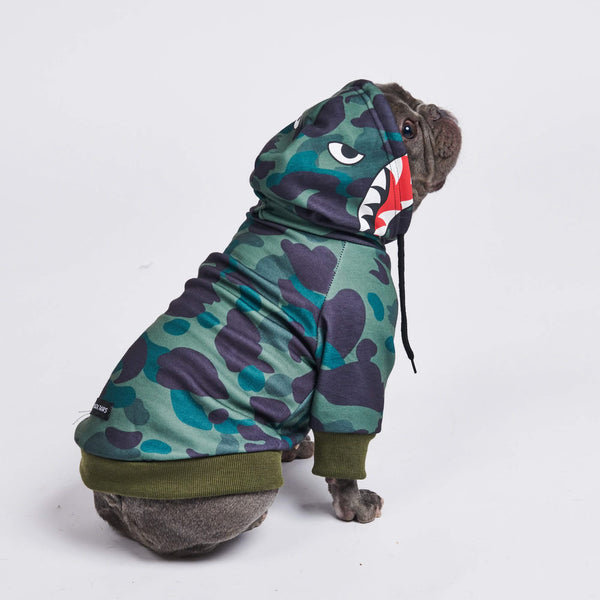 Hai-Monster Hunde Hoodie - Camo Grün